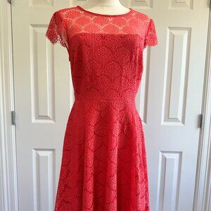 Jessica Simpson Coral Red Lace Scalloped Cap Sleeve Fit & Flare Mini Dress Size8